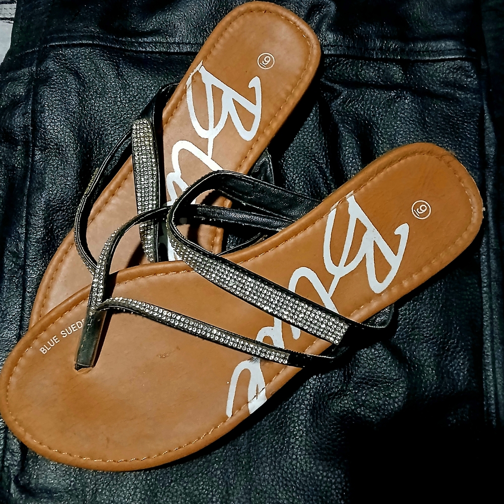 Blue Suede Black and Tan Sandals